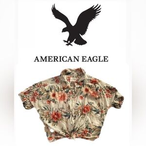 🌞American Eagle Hawaiian print tie-front blouse - size M